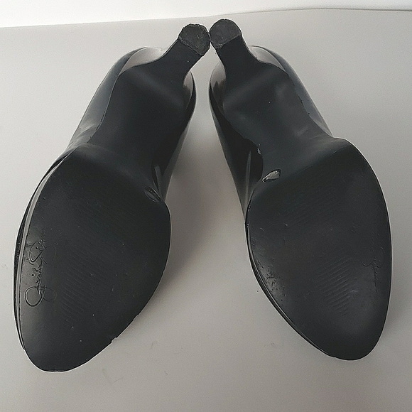 Jessica Simpson peep toe pumps black with tortoise heels and base, size 7 - Picture 8 of 9